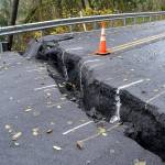 DAN HAMMOCK | THE DAILY WORLD                                A massive crack caused by heavy rains has closed Blue Slough Road indefinitely.