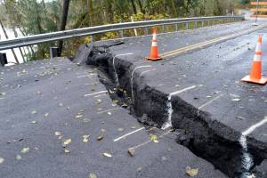 DAN HAMMOCK | THE DAILY WORLD                                The county is still monitoring the movement of Blue Slough Road and has yet to set a timeline for repair. This photo was taken Nov. 28, less than a week after the road was closed.