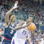 Washington Huskies forward Noah Dickerson (15) looks to shoot against Gonzaga Bulldogs forward Johnathan Williams (3) during the first half on Sunday, Dec. 10, 2017 at Alaska Airlines Arena in Seattle, Wash. (Courtney Pedroza/Seattle Times/TNS