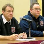Scott D. Johnston photo: Fire Chief David Bathke, left, and Capt. Brian Ritter appear before the Ocean Shores City Council on Nov. 13