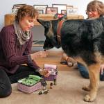 Tom Wallace | Minneapolis Star Tribune                                 Amy Williams Delong conducts a dog aromatherapy session with client Julie Northenscold and her dog Izzy, finding the scents of cinnamon and ginger were her favorites. The dog will select the scents it likes, and shell mix a fragrance accordingly.