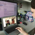 UC Davis Health                                 Speech language clinician Amy Banasik coaches Kristen Lundstrom over Skype in her use of strategies to help her son Tyson expand his sentences and use new words.