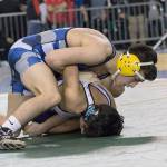 Aberdeens Tyler Souphommanichanh works to flip Robert Gomez of North Kitsap before earning a second-round pin to place seventh on Saturday. (Brendan Carl Photography)
