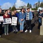 LOUIS KRAUSS | THE DAILY WORLD Aberdeen High School senior Nadia Wirta addresses the crowd during Wednesdays walkout to protest gun violence. Approximately 75 students participated, as did some in other schools around Grays Harbor.
