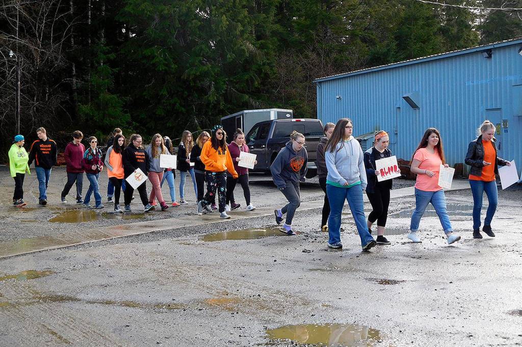 (Courtesy Betsy Seidel) Students at Wishkah Valley Elementary/High School participate in Wednesdays nationwide walkout to protest gun violence.