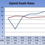 (Grays Harbor Public Health and Social Services) A graph shows how overdose deaths in Grays Harbor have been rising above the state average in recent years.