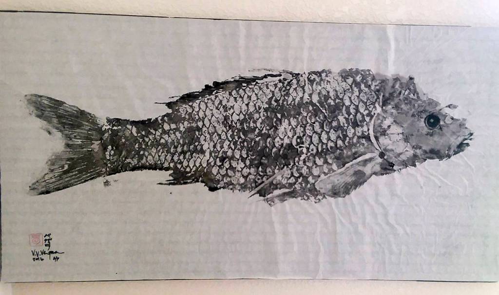 (Courtesy photo) Vernon and Melissa Martinez Vergara, of Altered Nature Gyotaku, create unique prints with their captured dinner, from squid to fish.
