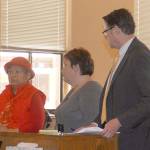 DAN HAMMOCK | THE DAILY WORLD                                Gloria Gilroy (left) and her daughter Davina made their first court appearance Monday after being charged with first degree theft earlier this year. Deputy Prosecutor Richard Peterson is at right.