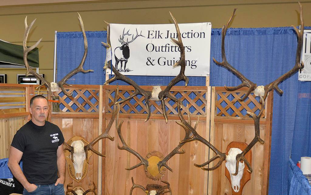 Elk Junction Outfitters and Guidings display included a selection of elk antlers taken on both sides of the Cascades.