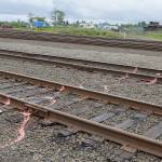 DAN HAMMOCK | THE DAILY WORLD                                Bright spray paint surrounds the area where a 48-year-old woman had both legs severed when she was struck by a train early Thursday morning. The photo was taken at the track closest to the end of South Michigan Street just south of Harbor Battery and State Street, facing south and east toward the Chehalis River.