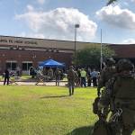 At least 10 people were killed and others injured when a shooter opened fire on a high school near Houston on Friday morning, according to officials. A male suspect, thought to be a student, has been arrested in the shooting at Santa Fe High School. (Harris County Sheriffs Office)