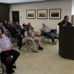 LOUIS KRAUSS | THE DAILY WORLD Rev. Sarah Monroe from Chaplains on the Harbor speaks out against Aberdeens new ordinances to prohibit sitting on downtown sidewalks and restrict panhandling.