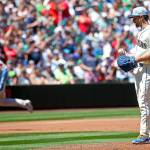 Seattle Mariners pitcher Mike Leake looks on as a fifth run scores during the disastrous third inning of the final game in the series against the Boston Red Sox on Sunday, June 17, 2018 at Safeco Field in Seattle, Wash. (Ken Lambert/Seattle Times/TNS)
