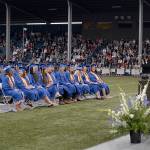 DAN HAMMOCK | THE DAILY WORLD                                Grays Harbor College president Dr. Jim Minkler addresses graduating students at Friday nights commencement ceremony at Stewart Field in Aberdeen.