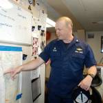 Capt. Jesse Stark, commanding officer of the NOAA ship Bell M. Shimada, reviews charts in preparation for a cruise to the Olympic Coast National Marine Sanctuary while the vessel was docked in Port Angeles. Stark is a 1990 Port Angeles High School graduate. (Rob Ollikainen/Peninsula Daily News)