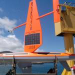 A Saildrone out of the water. NOAA Fisheries, Saildrone Inc. and Fisheries and Oceans Canada have teamed up to launch five Saildrones this summer to test their accuracy and efficiency in assessing West Coast fish stocks. (Rob Ollikainen/Peninsula Daily News)