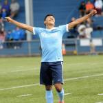 Juanito Lopez rejoices after scoring his third goal of the game on a free kick from approximately 30-yards out in the waning minutes of the Gulls 11-1 victory over Twin City Union on Sunday. (Ryan Sparks | The Daily World)