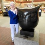 Kat Bryant | The Daily World                                I always say, Please pet him, please touch him, because he begs to be touched, says Pat Warren, longtime member of the Friends of the Aberdeen Timberland Library.