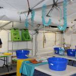 DAN HAMMOCK | THE Daily World                                Michelle Bellizzi with International Bird Rescue describes the wash room, where oiled birds are taken for a good scrubbing after they have been checked in, assessed and stabilized.