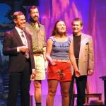 Photos by Kat Bryant | The Daily World                                Sophie (played by Miera Odell) appears with all three paternal candidates: from left, Harry (Dan Jackson), Bill (David Quigg) and Sam (Gary Morean).