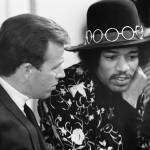 (Courtesy Peter Riches | Museum of Pop Culture) Pat ODay talks with Jimi Hendrix at Seattle Center Arena in 1968.