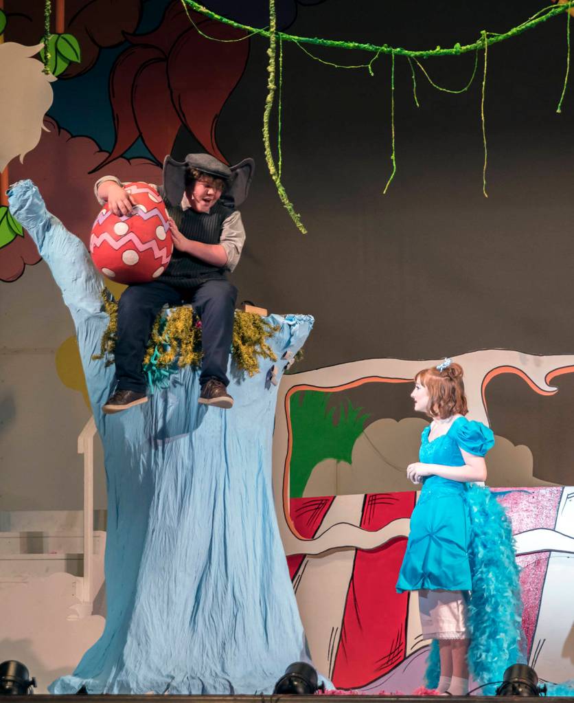 (Katherine Fowler) Aiden Brown as Horton the Elephant with Emma Dorsch as Gertrude McFuzz.