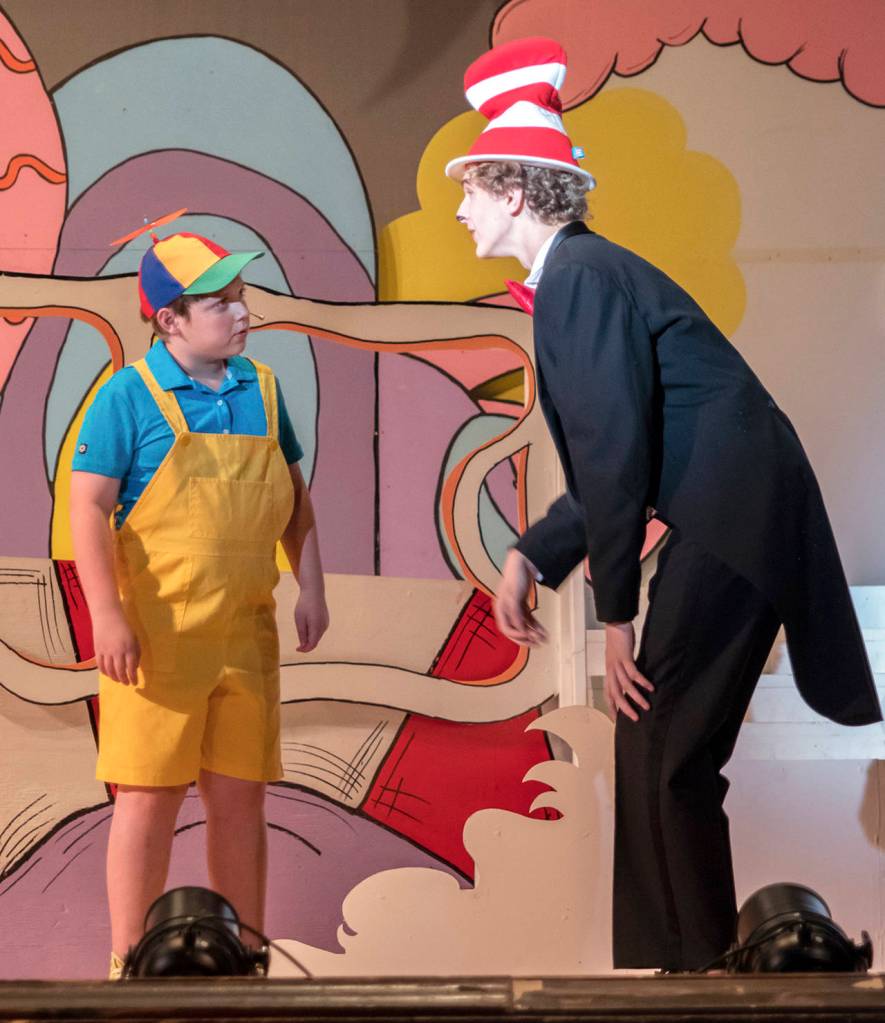 (Katherine Fowler) The Cat in the Hat (Christian Gleason) talks with JoJo (Sam Dorsch).