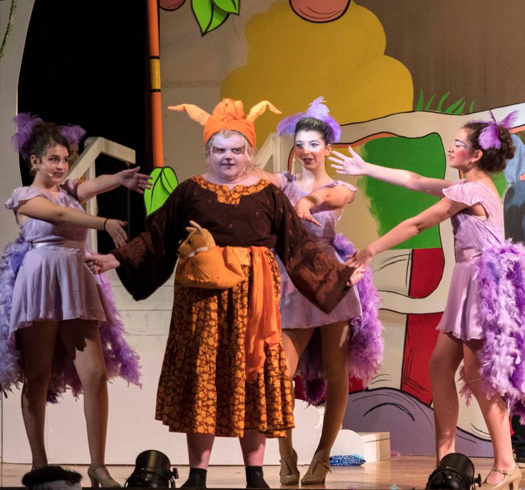 (Katherine Fowler) The Sour Kangaroo (Mia Cheney) surrounded by Bird Girls: from left, Alena Membreno, Rae Snow and Jaden Turpin.