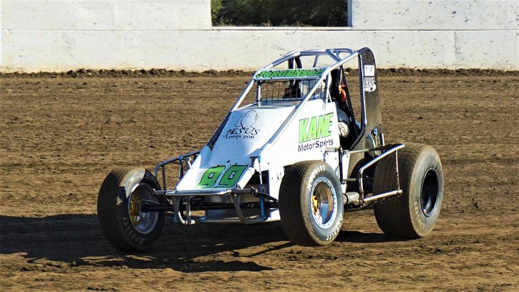 Jonathan Jorgenson races his Wingless Sprint car around a corner in Saturdays feature race at Grays Harbor Raceway. (Photo by AR Racing Videos)