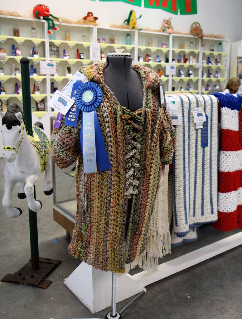 Michael Lang | The Vidette                                A knitted sweater on display Wednesday, Aug. 8, 2018, at the Grays Harbor County Fair in Elma. The fair runs through Sunday.