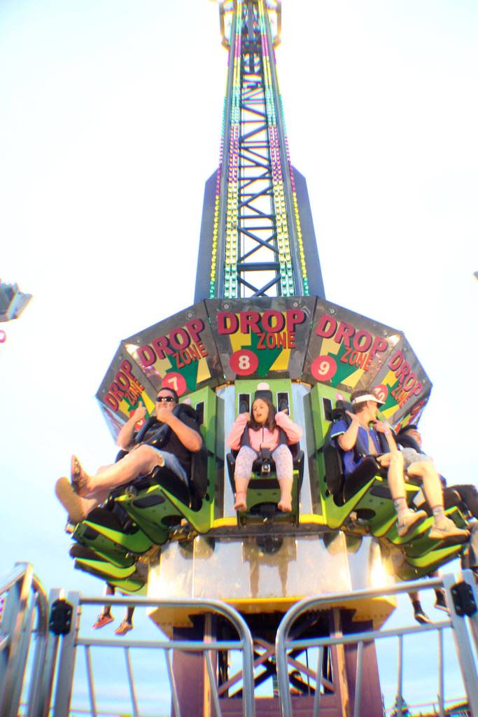 The screams and thumbs-up from riders of the Drop Zone were sure ways to tell they enjoyed the ride Friday, Aug. 10, 2018, at the Grays Harbor County Fair in Elma.