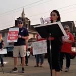 Louis Krauss | The Daily World                                Aberdeen Education Association President Michelle Reed speaks at Mondays rally at Aberdeen High School.