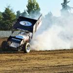 The No. 3 car of JJ Hickle starts smoking during hot laps at Grays Harbor Raceway in Elma on Sunday. (Photo by AR Racing Videos)