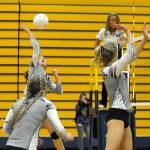 Montesanos Carly Bradbury attempts a kill against Aberdeen at Sam Ben Gym on Thursday Night. (Hasani Grayson | The Daily World)