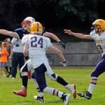 A pass lands just out of reach of Pe Ell-Willapa Valley receiver Sam Winter in a game against Concrete High School on Saturday at Willapa Valley High School. (Ryan Sparks | The Daily World)