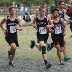 Ocosta boys cross country runners (from left) Daniel Quinby, Dylan Todd, Alex Bailey race at the Fort Steliacoom Invitational on Saturday in Lakewood. (Photo by Aaron Anderson)