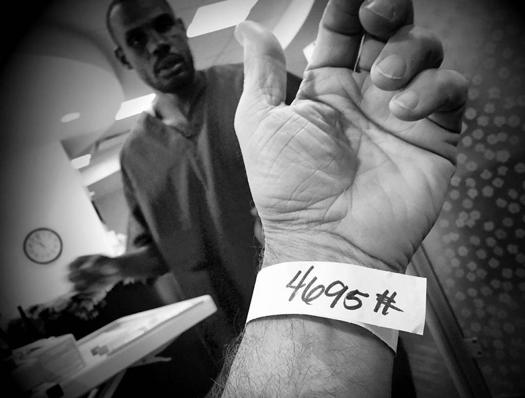 (Guy Reynolds | Dallas Morning News) 11/3/16  Lab work with Carlos again. Door code wrist band. Dr. P said labs were improved again.