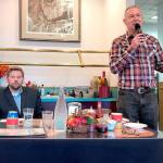 State Rep. Mike Chapman, left, and Don Hall of Sequim, representing Chapmans challenger, Jodi Wilke, debated 24th District legislative issues Tuesday at an election forum. (Paul Gottlieb/Peninsula Daily News)