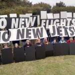 Peninsula Daily News photo                                Members of the Sound Defense League in Port Townsend sent a message to Naval Air Station Whidbey Island last week.