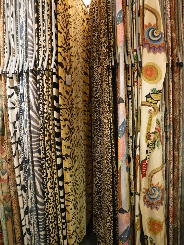 (Mitchell Chapman) Fabric samples are hung like drapery panels at Seattle Design Center showrooms.