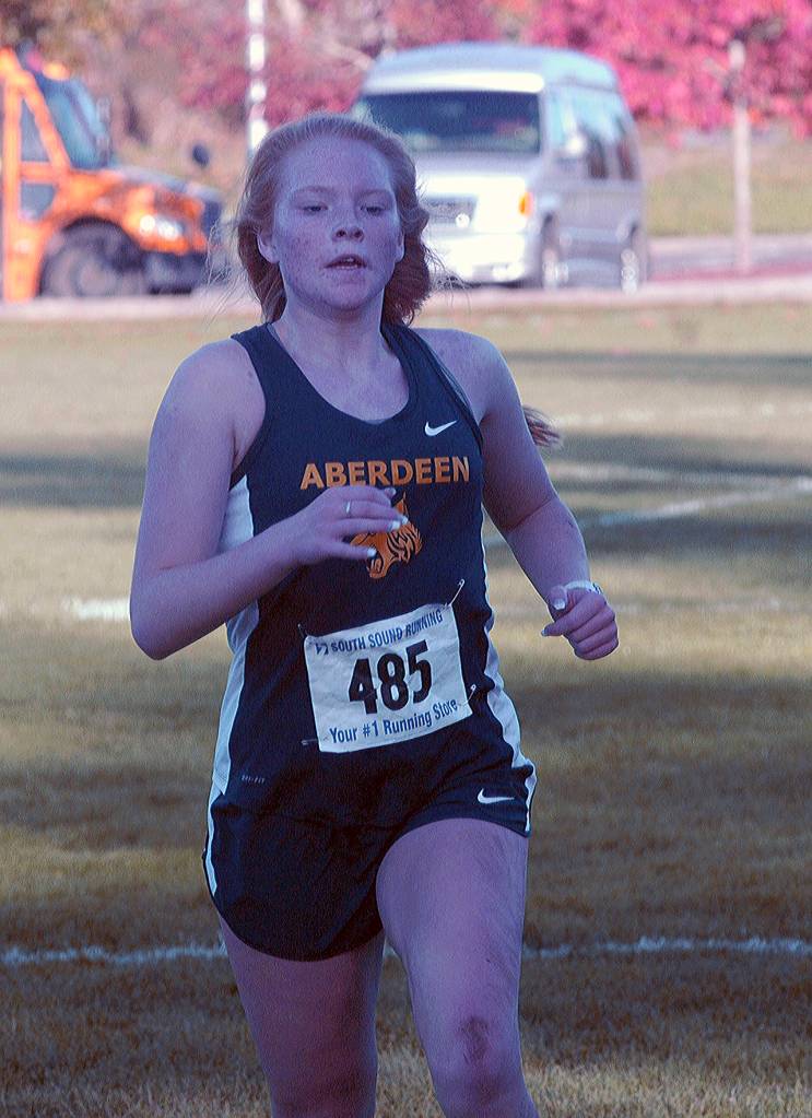 Aberdeens Skyler Taylor crosses the finish line eighth place at the 2A Evergreen League meet in Tumwater. (Hasani Grayson | Grays Harbor News Group)
