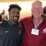 Cougars running back James Williams poses with WSU alumnus David Bielski on Thursday before the WSU-Oregon game.