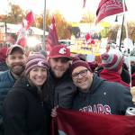 From left, WSU alumni Adam Benson, Alisha Benson, Tyler Barkstrom and Ben Schuetz pose outside the stadium in Pullman before the game.