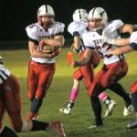 Pe Ell-Willapa Valleys Max Smith runs toward daylight in the second quarter of a game at Ocosta on Friday. Smith ran for 213 yards on 36 carries. (Hasani Grayson | Grays Harbor News Group)