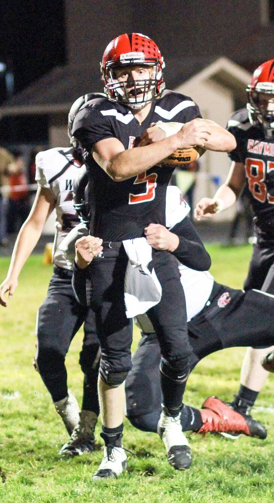 Raymond running back Patrick Edwards rushed for 239 yards and three touchdowns in the Seagulls win over Ilwaco last week. Edwards was honored with The Daily Worlds Game Ball for offense, the second time hes won the honor this season. (Photo by Larry Bale)