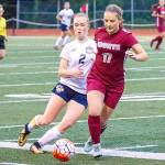 Montesanos Katie Granstrom, right, defends against Aberdeens Emmy Walsh on Sept. 6. Granstrom was named the 1A Evergreen league defensive MVP earlier this week. (Photo by Shawn Donnelly)