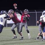 Hoquiam back-up quarterback Jackson Folkers throws downfield during the second half of the Grizzlies 45-6 loss to Lynden Christian in a 1A state quarterfinal playoff game on Saturday at Stewart Field in Aberdeen. (Ryan Sparks | Grays Harbor News Group)