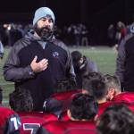 Hoquiam head coach Jeremey McMillan addresses his team after a loss to Lynden Christian on Saturday. (Hasani Grayson | Grays Harbor News Group)