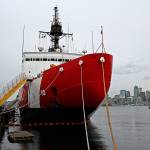The Polar Star, a 1970s-era Coast Guard icebreaker, is undergoing a four-year, $57 million overhaul at Vigor Industrial on Harbor Island in Seattle. Its twin, the Polar Sea, is idled nearby; that ships engines failed last year and its future is in doubt. (Mark Harrison/Seattle Times).