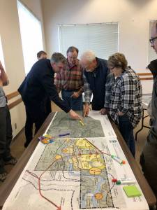 Photo courtesy Helen Hepp                                From left, Michael Hankinson, a parks planner with Washington State Parks; Mike Sinclair; Stet Palmer; and Trina Young discuss possible improvements that could be made at Schafer State Park during a meeting Nov. 1 at Montesano City Hall. The agency will spend up to about $4 million over 10 years to help improve the park and habitat along the Satsop River.